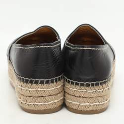 Pre Owned Prada Black Leather Platform Espadrille Flats Size 37.5