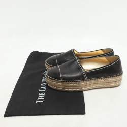 Pre Owned Prada Black Leather Platform Espadrille Flats Size 37.5