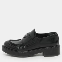Prada Black Leather Slip On Loafers Size 35.5