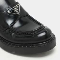 Prada Black Leather Slip On Loafers Size 35.5