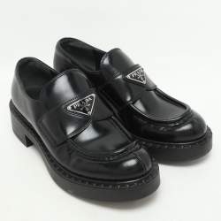 Prada Black Leather Slip On Loafers Size 35.5