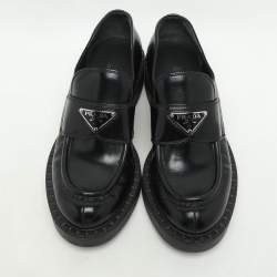 Prada Black Leather Slip On Loafers Size 35.5