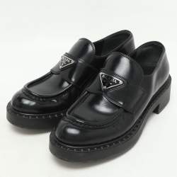 Prada Black Leather Slip On Loafers Size 35.5