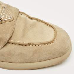 Prada Beige Suede Logo Plaque Slip On Loafers Size 39