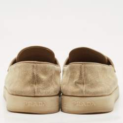 Prada Beige Suede Logo Plaque Slip On Loafers Size 39