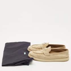 Prada Beige Suede Logo Plaque Slip On Loafers Size 39