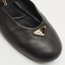 Prada Black Leather Triangle Logo Mary Jane Ballet Flats Size 38