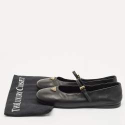 Prada Black Leather Triangle Logo Mary Jane Ballet Flats Size 38