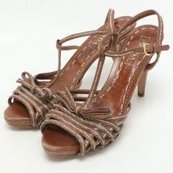 Prada Brown Leather Strappy Slingback Sandals Size 39.5