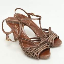 Prada Brown Leather Strappy Slingback Sandals Size 39.5