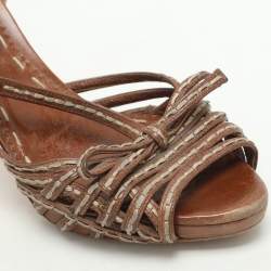 Prada Brown Leather Strappy Slingback Sandals Size 39.5