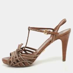 Prada Brown Leather Strappy Slingback Sandals Size 39.5