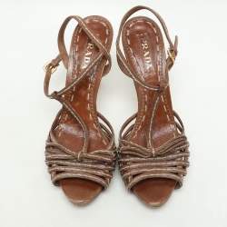 Prada Brown Leather Strappy Slingback Sandals Size 39.5