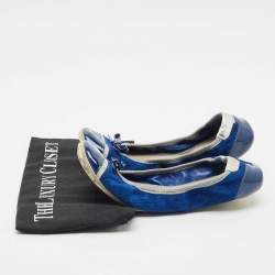 Prada Navy Blue/Silver Patent Leather and Nubuck Leather Scrunch Ballet Flats Size 38