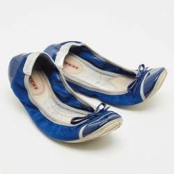 Prada Navy Blue/Silver Patent Leather and Nubuck Leather Scrunch Ballet Flats Size 38