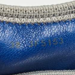 Prada Navy Blue/Silver Patent Leather and Nubuck Leather Scrunch Ballet Flats Size 38