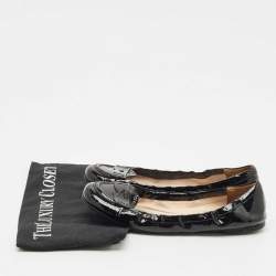 Pre Owned Prada Black Patent Leather Scrunch Ballet Flats Size 37