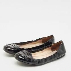 Pre Owned Prada Black Patent Leather Scrunch Ballet Flats Size 37