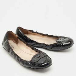 Pre Owned Prada Black Patent Leather Scrunch Ballet Flats Size 37