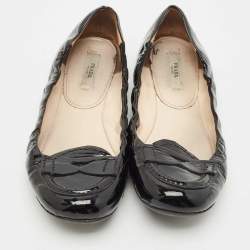 Pre Owned Prada Black Patent Leather Scrunch Ballet Flats Size 37