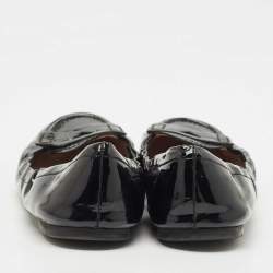Pre Owned Prada Black Patent Leather Scrunch Ballet Flats Size 37