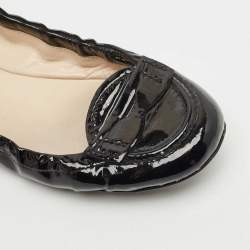 Pre Owned Prada Black Patent Leather Scrunch Ballet Flats Size 37