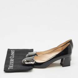 Pre Owned Prada Black Patent Leather Buckle Detail Block Heel Pumps Size 37
