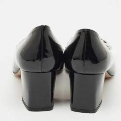 Pre Owned Prada Black Patent Leather Buckle Detail Block Heel Pumps Size 37