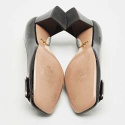 Pre Owned Prada Black Patent Leather Buckle Detail Block Heel Pumps Size 37