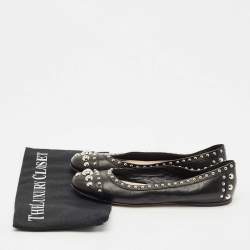 Pre Owned Prada Black Leather Studded Ballet Flats Size 37.5