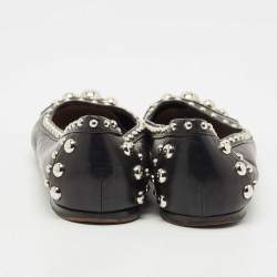 Pre Owned Prada Black Leather Studded Ballet Flats Size 37.5