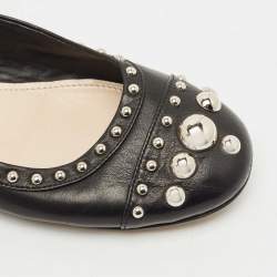 Pre Owned Prada Black Leather Studded Ballet Flats Size 37.5