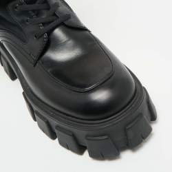 Pre Owned Prada Black Leather and Nylon Monolith Combat Boots Size 37.5