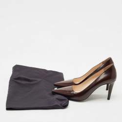 Pre Owned Prada Dark Brown Saffiano Leather Pointed Toe Pumps Size 37.5
