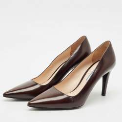 Pre Owned Prada Dark Brown Saffiano Leather Pointed Toe Pumps Size 37.5