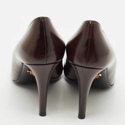 Pre Owned Prada Dark Brown Saffiano Leather Pointed Toe Pumps Size 37.5