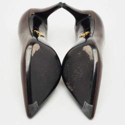 Pre Owned Prada Dark Brown Saffiano Leather Pointed Toe Pumps Size 37.5