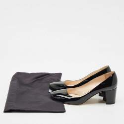 Prada Black Patent Leather Bow Block Heel Pumps Size 37.5