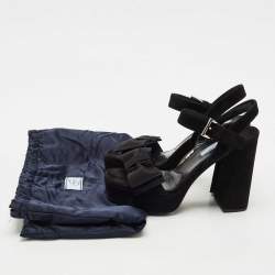 Prada Black Suede Ankle Strap Block Heel Platform Sandals Size 39