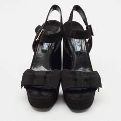 Prada Black Suede Ankle Strap Block Heel Platform Sandals Size 39