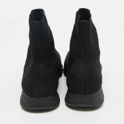 Pre Owned Prada Black Knit Fabric Sock Runner High Top Sneakers Size 35.5