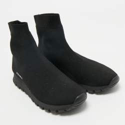 Pre Owned Prada Black Knit Fabric Sock Runner High Top Sneakers Size 35.5