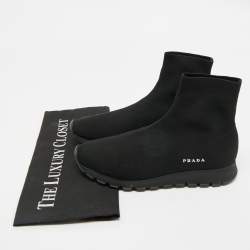 Pre Owned Prada Black Knit Fabric Sock Runner High Top Sneakers Size 35.5