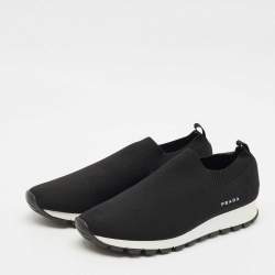 Pre Owned Prada Black Knit Fabric Slip On Sneakers Size 40