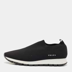 Prada Black Knit Fabric Slip On Sneakers Size 40