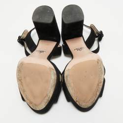 Pre Owned Prada Black Suede Platform Ankle Strap Sandals Size 38.5