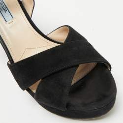 Pre Owned Prada Black Suede Platform Ankle Strap Sandals Size 38.5