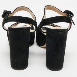 Pre Owned Prada Black Suede Platform Ankle Strap Sandals Size 38.5