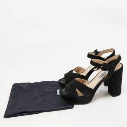 Pre Owned Prada Black Suede Platform Ankle Strap Sandals Size 38.5