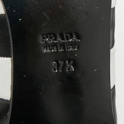 Pre Owned Prada Black/White Leather Pointed Toe Bow Detail Ballet Flats Size 37.5